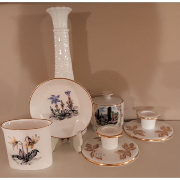 Decorative Glassware Collection - Wedgewood 22K Gold Embellished Candle Holders Milk Glass Vase