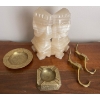 Image 1 : Mayan Carved Onyx Bookends 8T w/ Decorative Brass Ashtrays & More