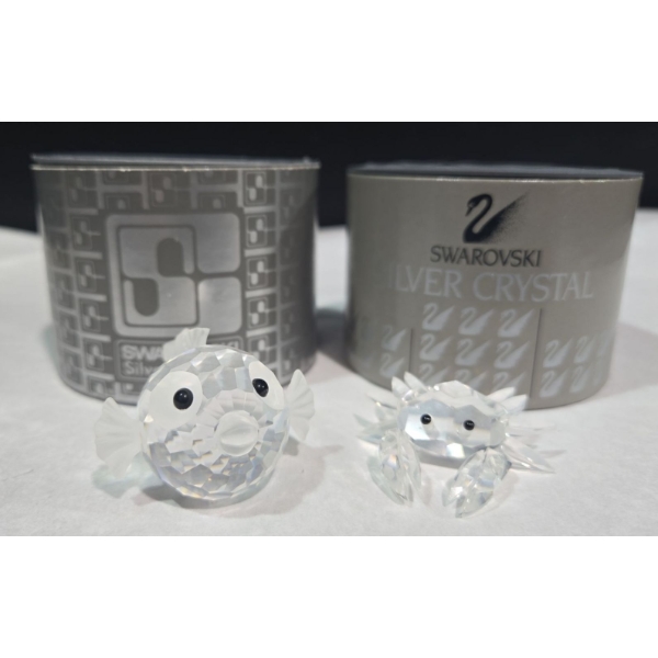2 Swarovski Crystals In Original Boxes Puffer Fish 2.5"L & Crab 2"L