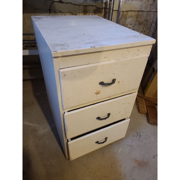 Wooden Utility Cupboard Painted White with 3 Drawers 33 T, 25 L, 20 W