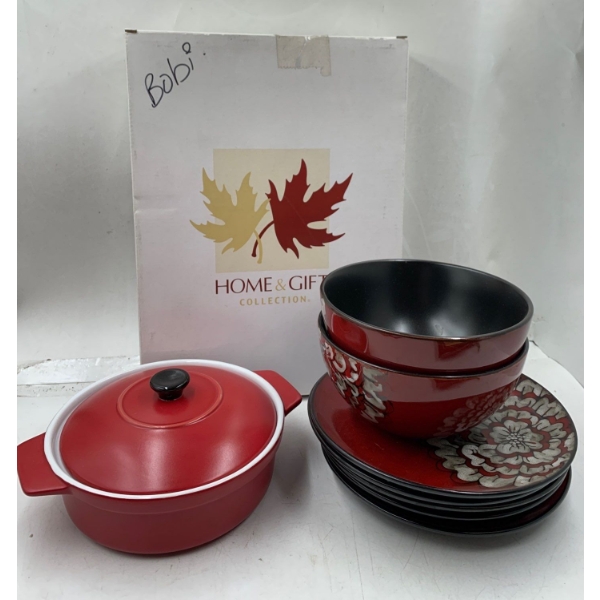 Kitchenware Set Including Stoneware From Pier 1 + Box of Stackable Cooling Racks 