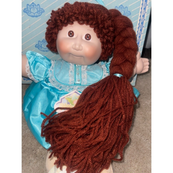 New Cabbage Patch Kid - Brown Braid Blue Dress In Box