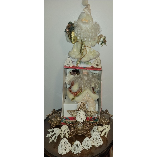 Festive All White Seasonal Swag - Lace Bells White Saint Nick & More
