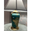 Image 1 :  Vintage porcelain table lamp in a robin egg blue color with brass hardware. Soft white shades .