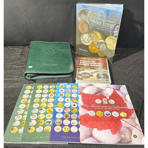 Masterclub Binder with Masterclub Pin Inside, Greatest World Mint Errors Book, Assorted Coins 