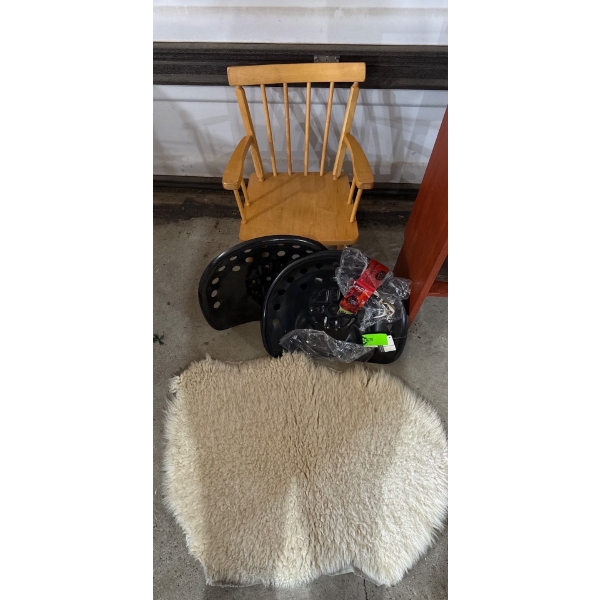 Childs Rocking Chair, New Metal Seats, Shearling Rug 