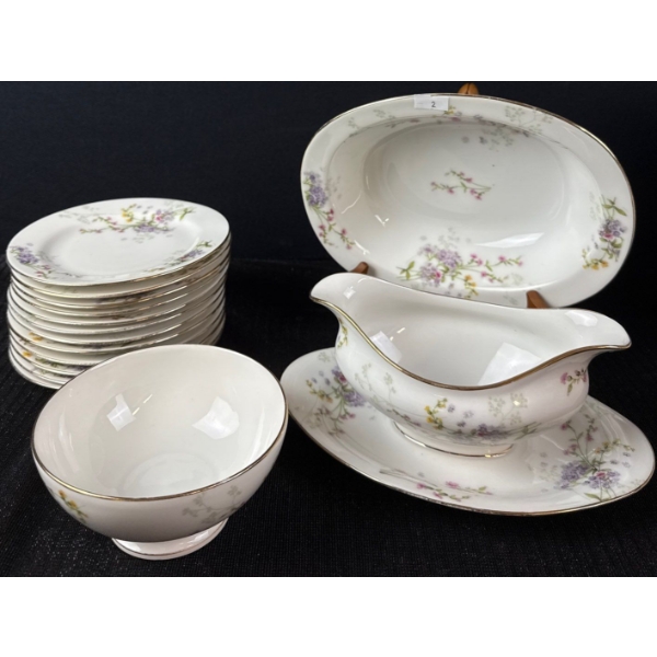 Limoges France Fine China  Serving Bowl-12 Bread & Butter Plates Gravy Boat & More