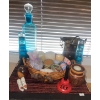 Image 1 : Aquamarine Glass Liquor Decanter w/ Shot Glasses Ice Bucket & Candle Collection 
