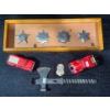 Image 1 : Framed Sheriff Badges, Miniature Fire Truck, Multi Tool Hatchet, and More