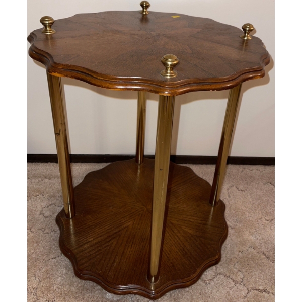 Brass & Walnut Decorative End Table 17x21