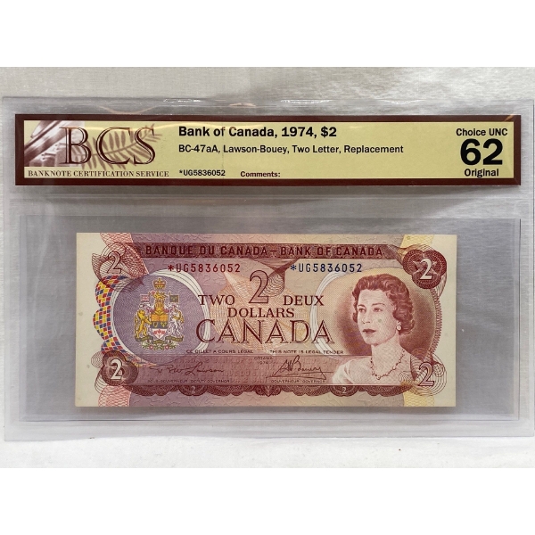 Graded Canadian 1974 $2 Choice UNC Prefix: *UG