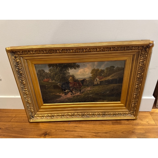 Antique Oil Painting In Gold Gilt Frame 19L 
