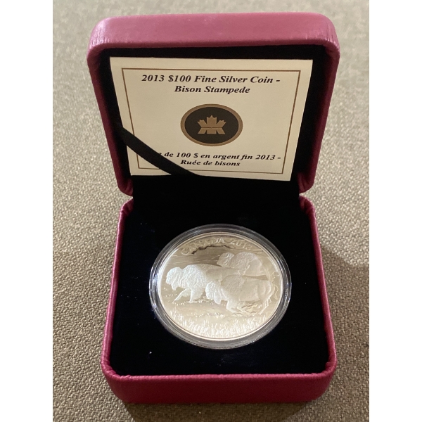 2013 $100 Fine Silver Coin: Bison Stampede by the Royal Canadian Mint