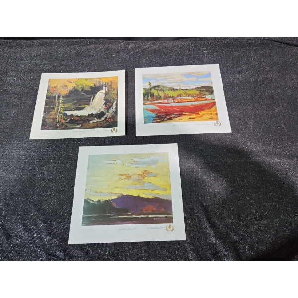 219/1917 "Woodland Waterfall" 9.5 X 9, "Bateau Summer" 10 X 9, "Yellow Sunset" 10 X 9 