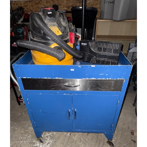 Heavy Duty Wet/Dry Shop Vac 5.5 Gal w/ Mobile Garage Cart & Power Surge Box