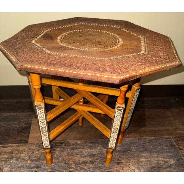 Moroccan Moorish Inlaid Hexagonal End Table 25"Tall