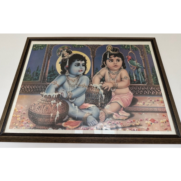 Vintage Hindu Religious Print - Lord Baby Krishna & Balaram 43x30
