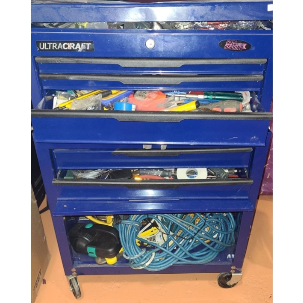 Ultracraft Standing Toolbox with 5 Drawers and 1 Bottom Cabinet 38 T, 24 L, 11 W, Includes Contents!