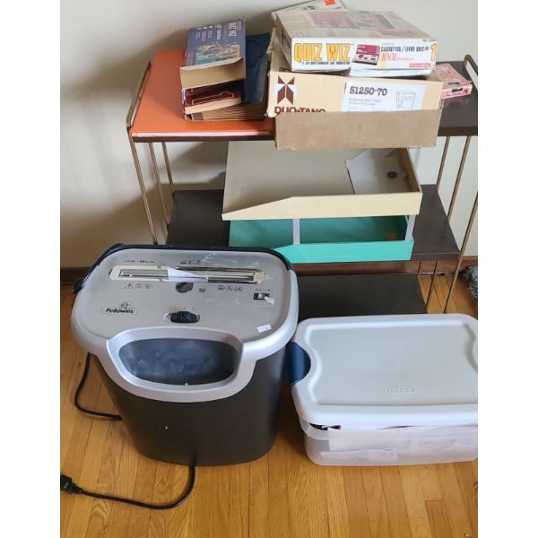 Fellows Shredder Model OS-8CS, Vintage Coleco Quiz Whiz Games, Metal Shelf, Office Supplies