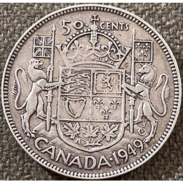 1949 Canadian 50 Cent Coin 80% Silver 11.66 Grams