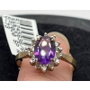 Image 1 : 10K Gold, Amethyst and Diamond Cluster Ring (total weight 1.8g)