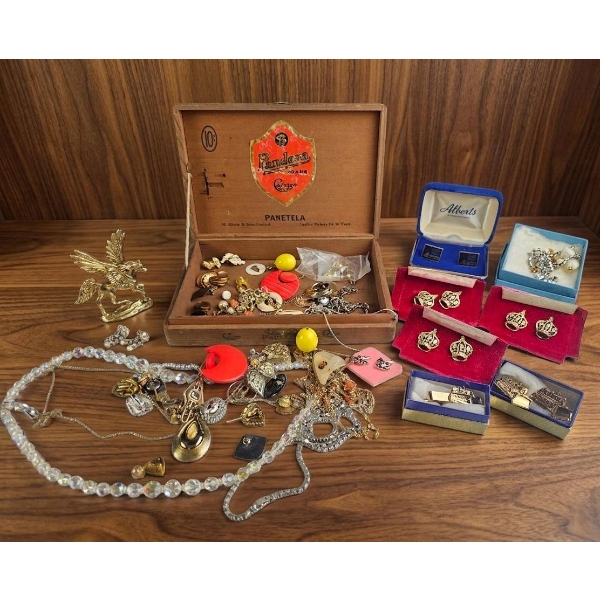 Costume Jewelry and Trinkets in Decorative Boxes