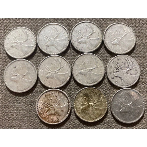Canadian 25-cent Pieces 80% Silver 64.13 Grams