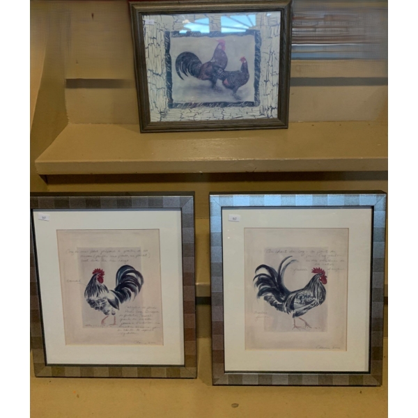 Prints: Two Chickens by W. Olson 13 L, 16 W and Pair of Silver Frames by Claire 16 L, 14 W