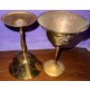 Image 2 : Two Vintage Brass Tall Stemmed Goblets in a Velvet Box- Burnished Finish & Etched Detail