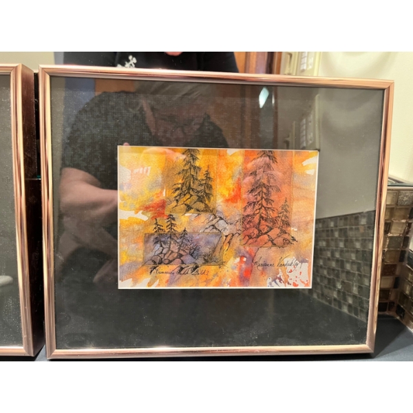  Two pieces of art titled "Primaries and Gold I" created by Marianne Vandubley. Professionally frame