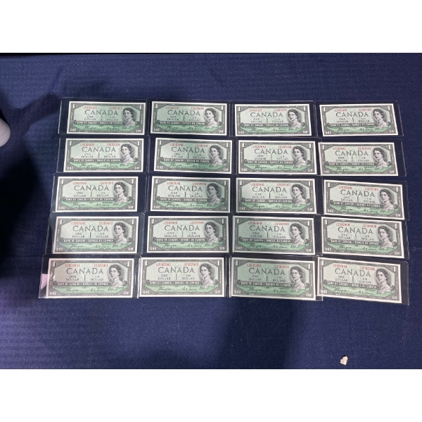 20 Sequential 1954 Devils Face $1 Banknotes