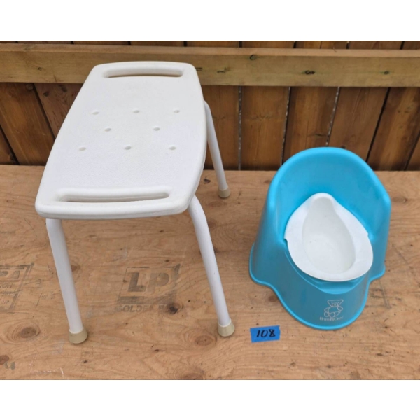 White Bathroom Stool and BabyBjorn Blue Potty Chair Set