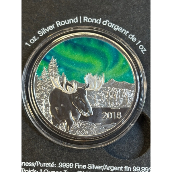 2018 Td - Moose & Northern Lights - Coloured 1 Oz. Fine Silver Coin 