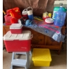 Image 1 : Large Camping Assortment-Colers, Water Jugs, Life Jaket, Gas Cans, Flashlight, Air Floaty, Stool, Pu