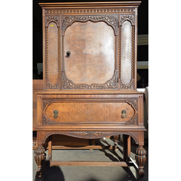 Antique Wooden Cabinet 1 Drawer 1 Door H-64" W-18" L-39"