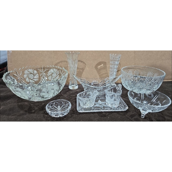 10 Piece Crystal Serving Ware Including Claw Footed Candy Dish