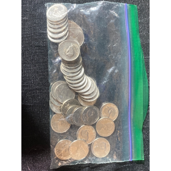 Bag of Canadian 5-Cent Coins Featuring 1967 Centennial Rabbit Design, 192g Total