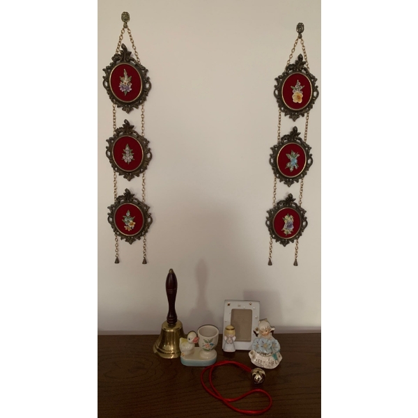 Vintage Decor Collection Velvet Wall Hangings w/ Brass Bell & More 23T