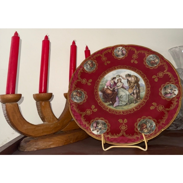 Mitterteich Bavaria Germany Charger Plate 15"Diameter w/ Teak Candleabra 
