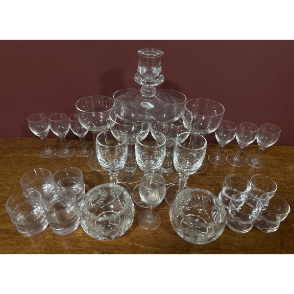 Waterford 'Colleen' Pattern Drinking Glasses w/ Assorted Barware