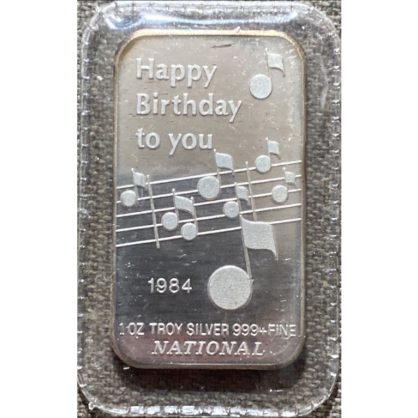1984 Happy Birthday to You 1 oz .999+ Fine Silver Art Bar
