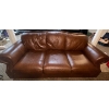 Image 2 : Maroon Studded Three Cushioned Leather Sofa/Couch  Comfy & Distressed  62"w x38"d x 45"tall