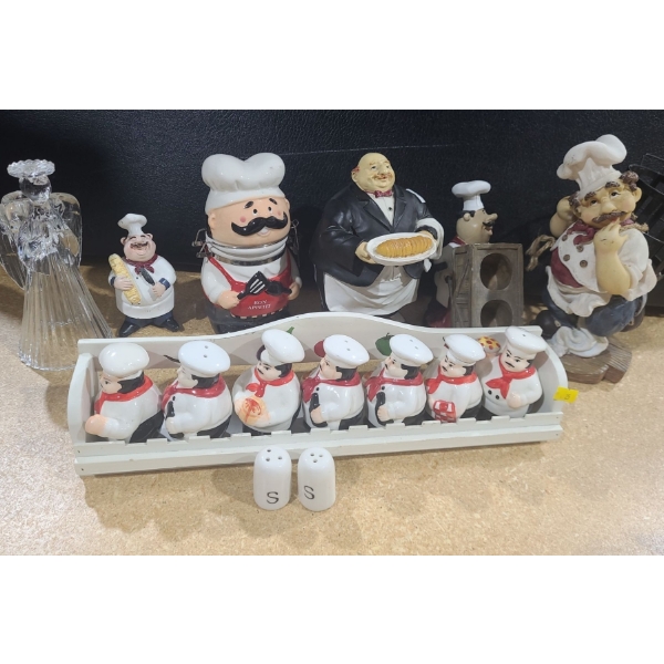 Kitchen Decor Including: Plastic Angel, Server Holding Tray Figurine 7.5 T, Chef Shakers and More!
