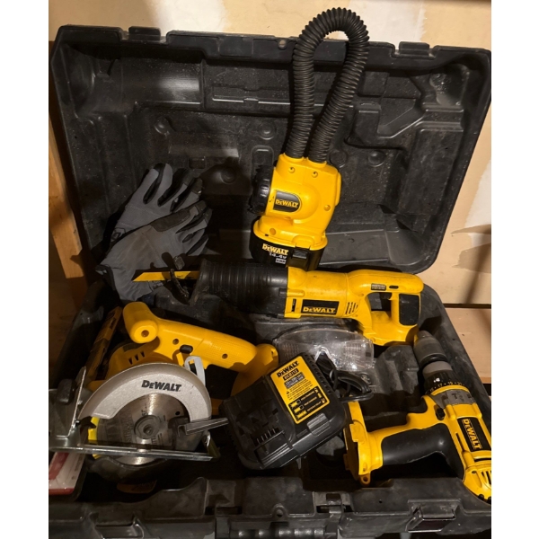 Complete DeWalt Package Set w/ Battery & Charger-Drill, Saws & Light