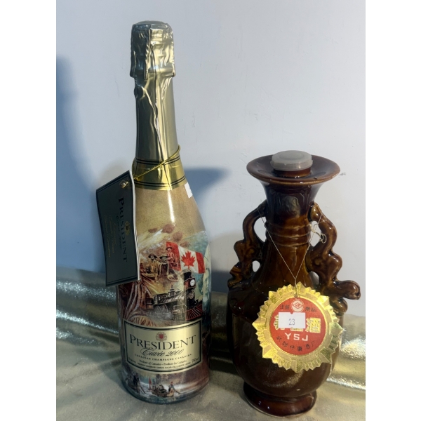 President Sparkling Wine Bottle and Decorative Ceramic Vase