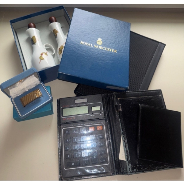 Royal Worchester Oil & Viniger Decantors Employee Acheivment Money Clip Pocket Book & more