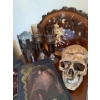 Image 2 : Dark Arts Collection - Burlwood Zodiac Clock  w/ Gothic Cocktail Glasses Crystal Ball Demon Books 