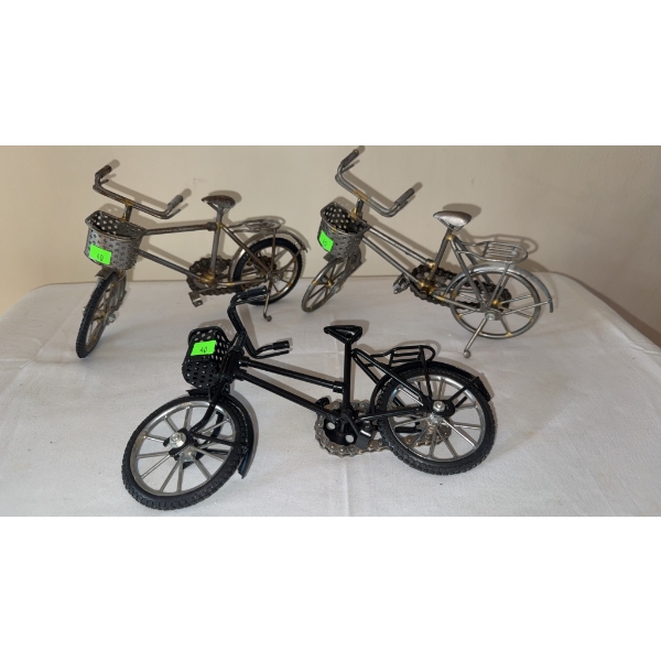 3 Metal Bicycle Miniatures with Basket Details