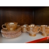 Image 2 :  vintage Anchor Hocking Fire-King Peach Lustre  6 tea cups with matching plates and cream and sugar.