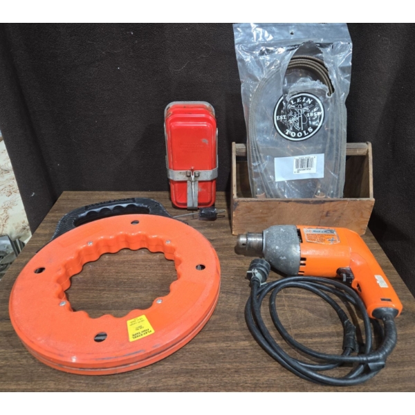 Black & Decker Drill No. 7190-04 (Taped Cord), Klien Flat Steel Fish Tape 100FT, Nylon Straps,  More